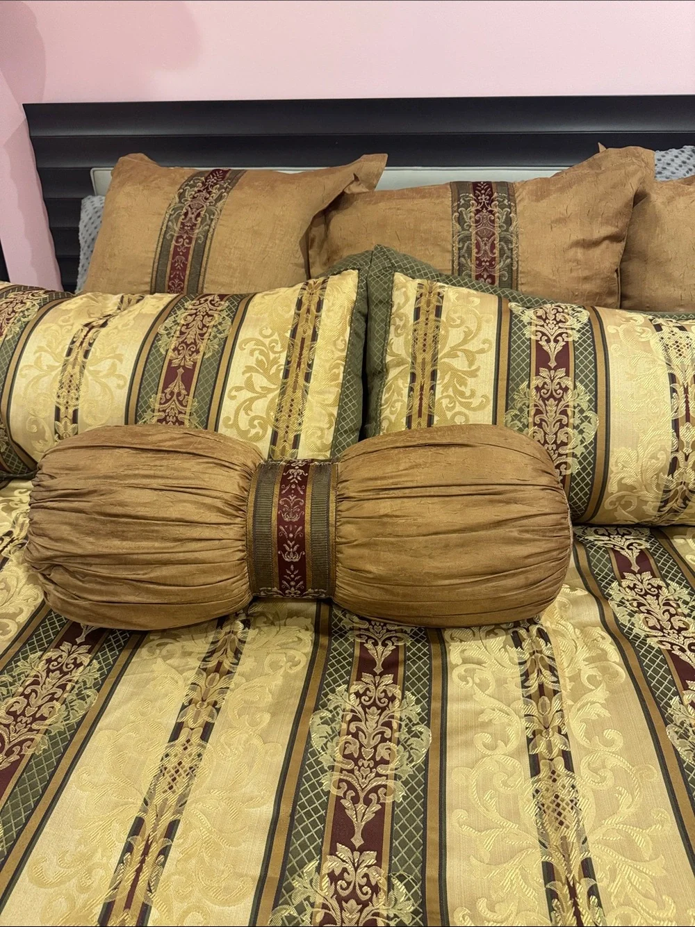 Elegant Gold and Brown Jacquard Comforter Set - Luxury Home Bedding